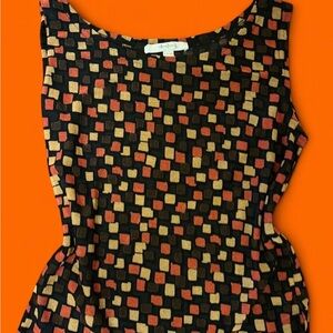 Rare Vintage Deadstock Un Deux Trois Black, Orange, and Yellow Square Print Top